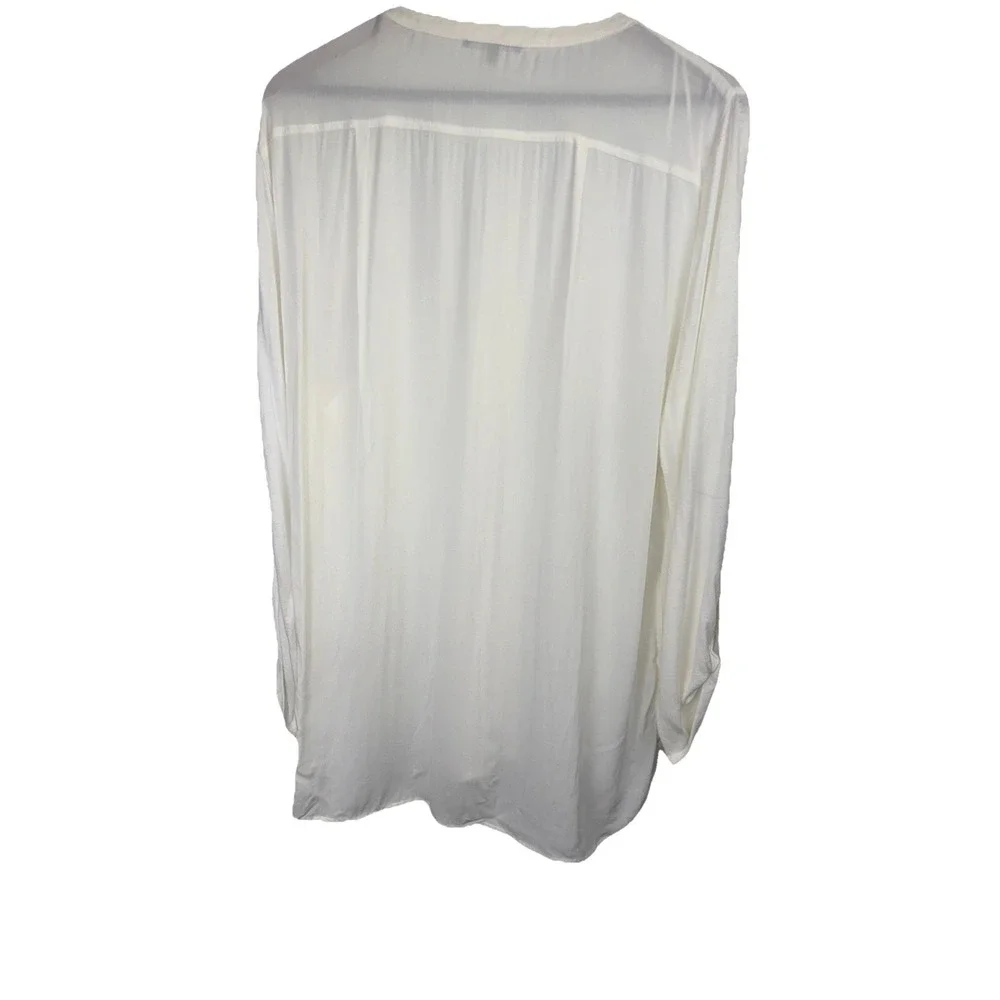 Chaus Womens Button Front Shirt Ivory Long Sleeve Round Collar Dual Pocket XL